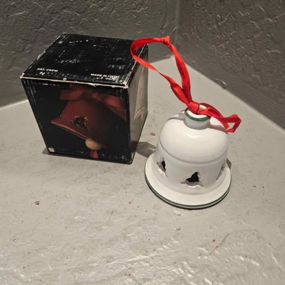 Vintage Italian Ceramic Stoneware
Christmas Bell Ornament with Tree Cutouts